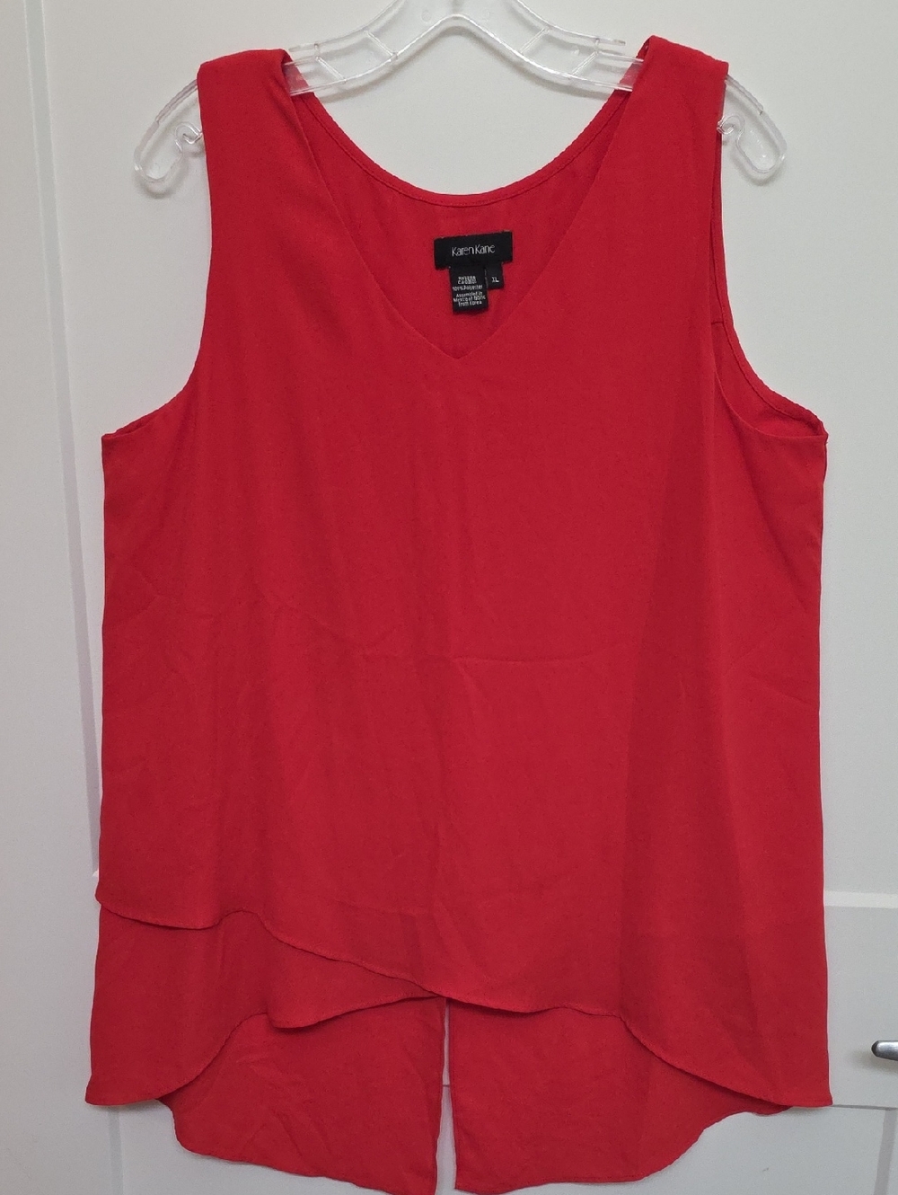 Karen Kane Orange V-Neck Layered Hem Sleeveless Top